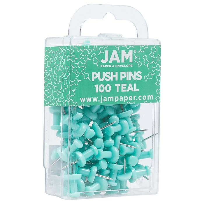 JAM Paper Push Pins, Teal, 100/Pack (22432067) 4 JAM Paper Push Pins, Teal, 100/Pack (22432067) - Image 2