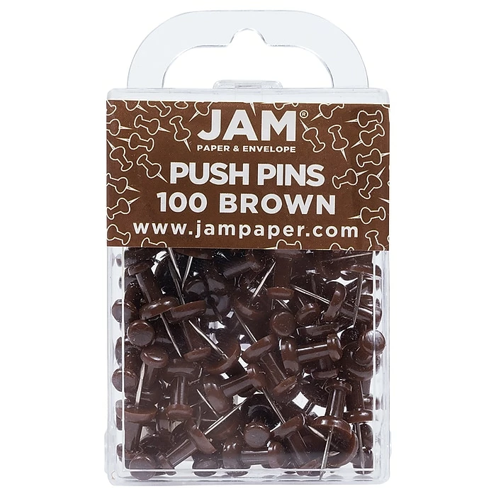 JAM Paper Push Pins, Chocolate Brown, 100/Pack (222419049) 3 JAM Paper Push Pins, Chocolate Brown, 100/Pack (222419049)