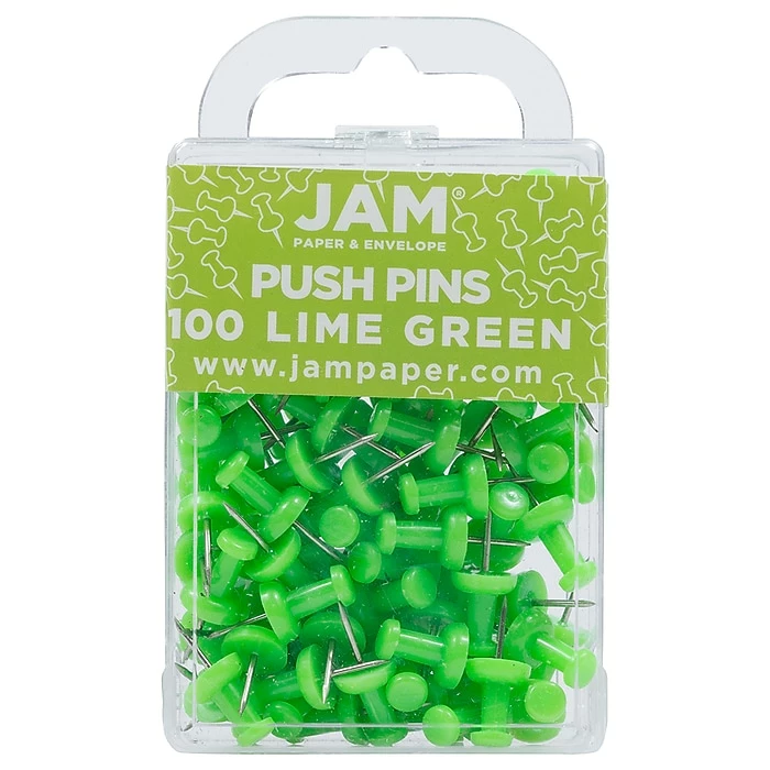 JAM Paper Push Pins, Lime Green, 100/Pack (522416893) 3 JAM Paper Push Pins, Lime Green, 100/Pack (522416893)