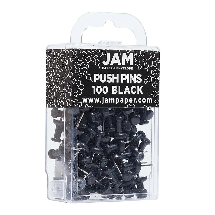 JAM Paper Push Pins, Black, 100/Pack (222419046) 4 JAM Paper Push Pins, Black, 100/Pack (222419046) - Image 2