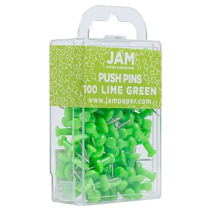 JAM Paper Push Pins, Lime Green, 100/Pack (522416893) 4 JAM Paper Push Pins, Lime Green, 100/Pack (522416893) - Image 2