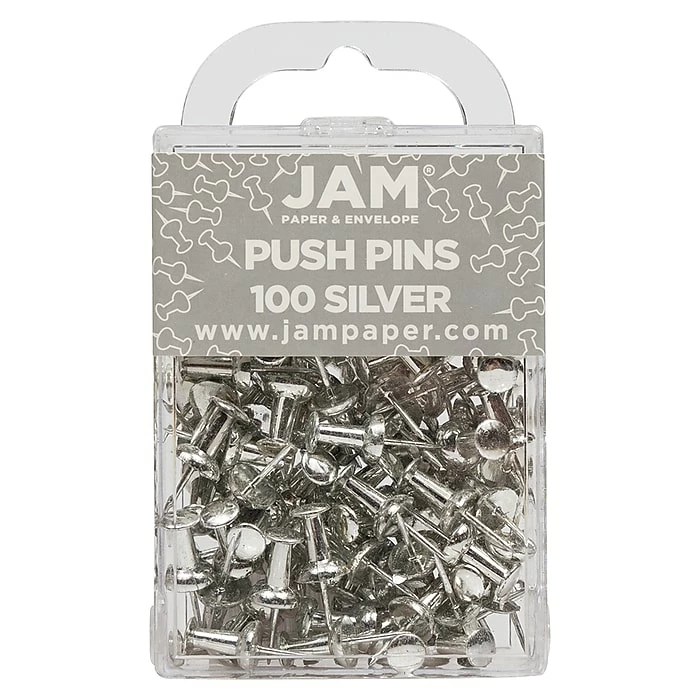 JAM Paper Pushpins, Silver, 100/Pack (222419054) 3 JAM Paper Pushpins, Silver, 100/Pack (222419054)