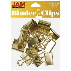 JAM Paper Colorful Binder Clips, Medium, 5/8" Capacity, Gold, 15/Pack (339BCgo)