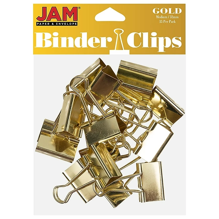 JAM Paper Colorful Binder Clips, Medium, 5/8" Capacity, Gold, 15/Pack (339BCgo) 3 JAM Paper Colorful Binder Clips, Medium, 5/8" Capacity, Gold, 15/Pack (339BCgo)