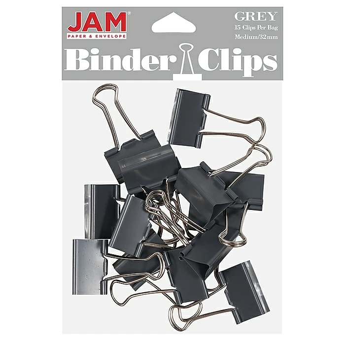 JAM Paper Colorful Binder Clips, Medium, 5/8" Capacity, Grey, 15/Pack (339BCGY) 3 JAM Paper Colorful Binder Clips, Medium, 5/8" Capacity, Grey, 15/Pack (339BCGY)